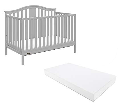 Graco Solano 4-in-1 Convertible Crib and Bonus Mattress, Pebble Gray, Easily Converts to Toddler Bed Day Bed or Full Bed, Three Position Adjustable Height Mattress (Mattress Included)