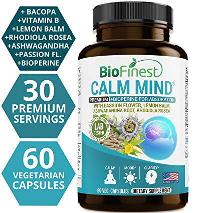 Biofinest Calm Mind Supplement - Premium Anxiety & Stress Relief - Herbal Formula Pills with Rhodiola Rosea Ashwagandha - to Soothe & Relax, Promote Calm, Positive Mood (60 Vegetarian Capsules)