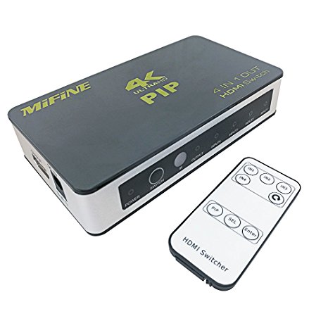 Hdmi Switch Box,Mifine 4Kx2K PIP 4 in 1 out High Speed 4 Port Switcher V1.4 with IR Wireless Remote Control,Support 1080P 3D Automatic Switch for Xbox PS3 PS4 Apple TV Roku Fire TV Blu-ray DVD Players
