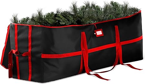 ZOBER Extra Wide Opening Christmas Tree Storage Bag - Fits Up to 7.5ft. Tall Artificial Disassembled Trees, Durable Straps & Reinforced Handles - Holiday Xmas, 600D Oxford Duffle Bag - 5-Year Warranty