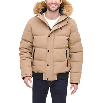 Tommy Hilfiger Men's Quilted Arctic Cloth Snap Front Snorkel Bomber Jacket