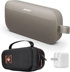 Bose New SoundLink Flex Portable Bluetooth Speaker (2nd Gen), Outdoor Speaker with Hi-Fi Audio, Up to 12 Hours Battery, Waterproof and Dustproof, with Slinger Hard Travel Case & USB Plug (Sandstone)