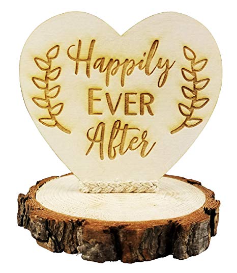 Happily Ever After Wood Rustic Wedding Cake Topper