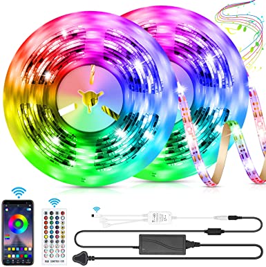 LED Strip Lights with Remote 10M Led Lights for Bedroom TV Music Sync APP Controlled 32.8ft Color Changing RGB Strip Lights Rope for Room TV Kitchen Party [Energy Class A ]（5Mx2）