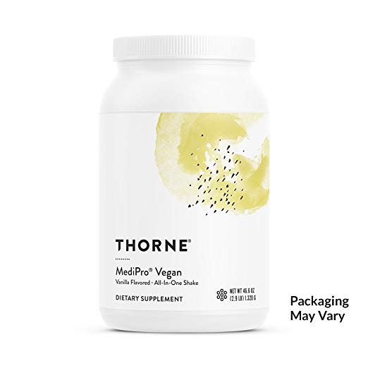 Thorne Research - MediPro Vegan All-in-One Shake - Vegetable-Based Protein Powder - 22 g Protein, 6 g Fiber, Non-GMO Ingredients - Vanilla Flavor - 44.6 oz.