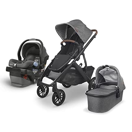 UPPAbaby Vista V2 Stroller - Greyson (Charcoal Melange/Carbon/Saddle Leather)   Mesa Infant Car Seat - Jordan (Charcoal Melange) Merino Wool