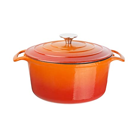 Vogue Round Orange Casserole Dish Large 125X235mm 4Ltr Cast Iron Cocotte Creuset