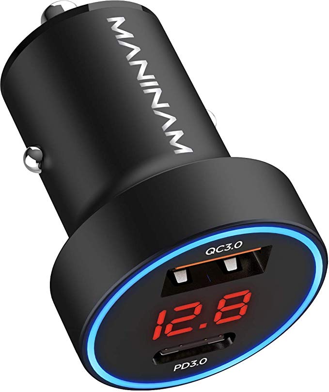 MANINAM USB C Car Charger, Metal Mini Type C Car Charger, 2020 PPS Latest Fast Charge Tech Adapter, Dual 33W USB C PD QC4 and 18W QC3 Quick Charge Port [Charging Display]For iPhone Samsung Pixel etc