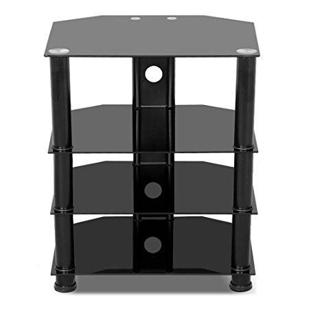 Yaheetech 4 Tier Black Glass Media Component Stand Audio Rack with Cable Management