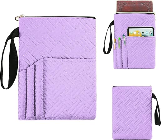 APLUFINE Book Sleeve with Zipper, 11"X9" Padded Book Protector, Washable Quilted Book Covers for Paperbacks, Book Pouch with Pockets for Kindle, Ipad, Book Lover Gifts