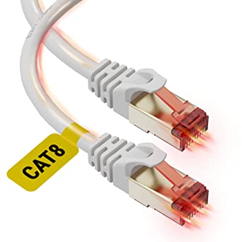 Cat 8 Ethernet Cable 6ft (2 Pack) - High Speed Cat8 Internet WiFi Cable 40 Gbps 2000 Mhz - RJ45 Connector with Gold Plated, Weatherproof LAN Patch Cord Cable for Router, Gaming, PC - White - 6 feet