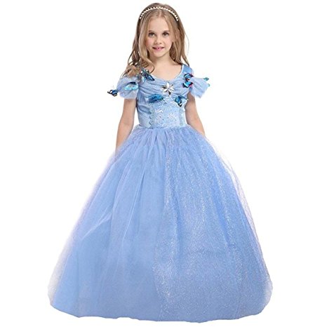 UK ELSA & ANNA® Girls Party Outfit Fancy Dress Snow Queen Princess Halloween Costume Cosplay Dress UK-CNDR5 (3-4 years, UK-CNDR5)