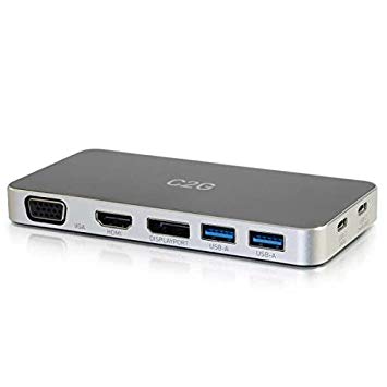 C2G 28844 USB-C Docking Station with HDMI, DisplayPort, and VGA, Black