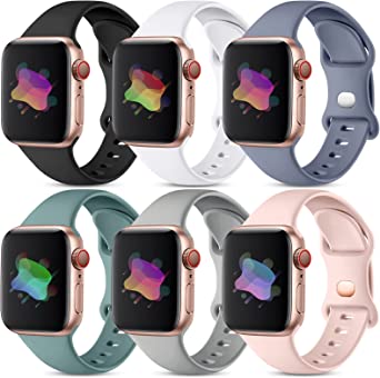 Maledan Compatible with Apple Watch Band 44mm 42mm 45mm 49mm Women Men, Soft Silicone Sport Replacement Bands for iWatch Series 8 7 6 5 4 3 2 1 SE, 6 Pack Black/ Blue Gray/ Gray/ Pink/ Pine Green/ White