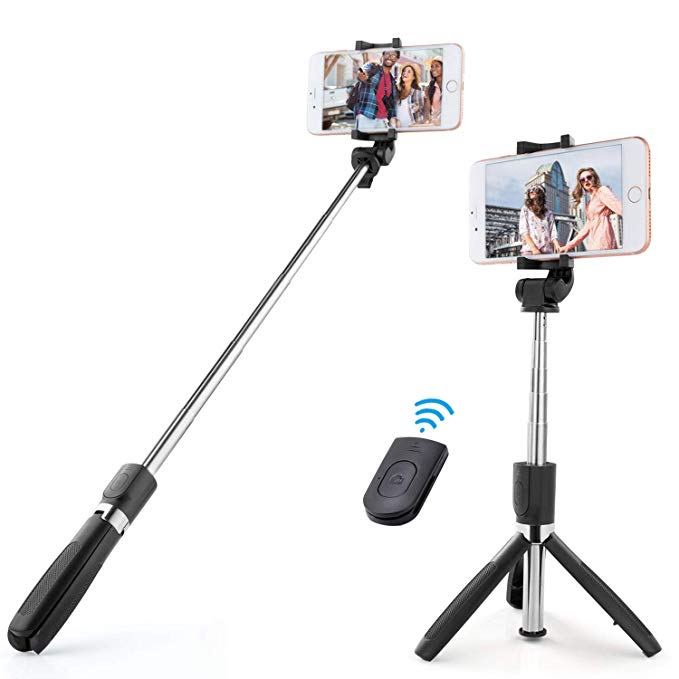 Selfie Stick,RVZHI Extendable Wireless with Bluetooth Remote Tripod Stand Holder Compatible with Phone x 8 6 7 Plus Android Samsung Galaxy S7 S8 BlackBerry and More Smart Phone-B04