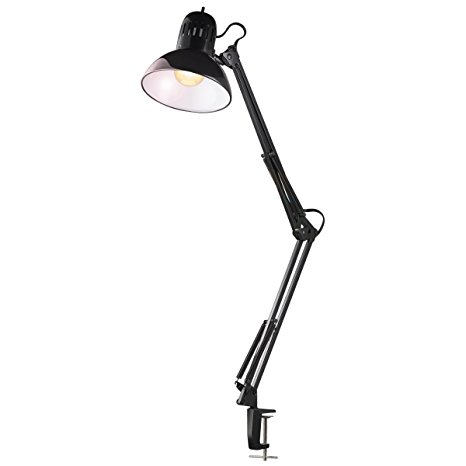 Globe Electric 35" Architect Spring Balanced Swing Arm Clamp-On LED Desk Lamp, Black Finish, 1x 10W A19 LED Bulb Included, 12641