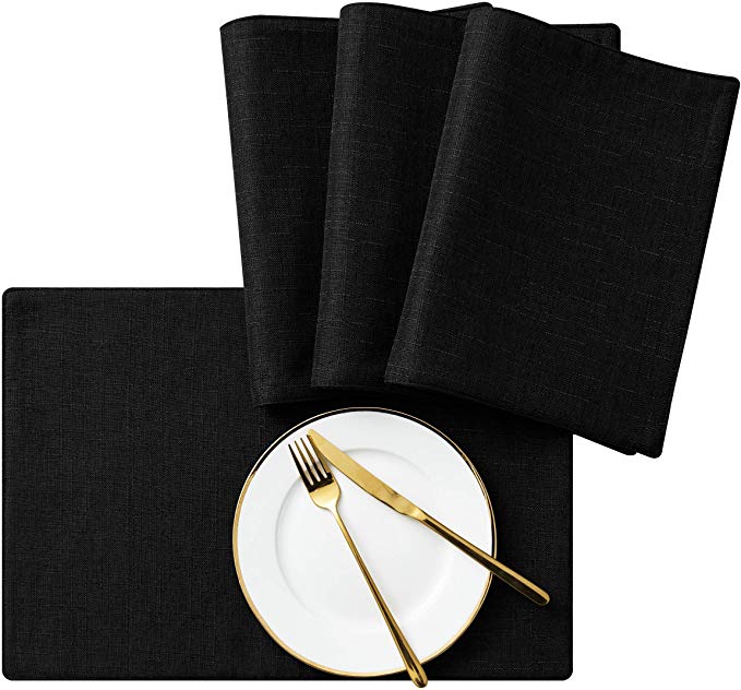 SyMax Table Placemats Linen Set of 4 Heat Resistant Table Mats Washable Elegant Table Runner for Dining Room,Party(Black, 4pcs)