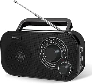 DreamSky AM FM Portable Radio Plug in Wall or Battery Operated for Home & Outdoor, Strong Reception, Large Dial Easy to Use, Transistor Antenna, Headphone Jack, Small Gifts for Seniors Elderly