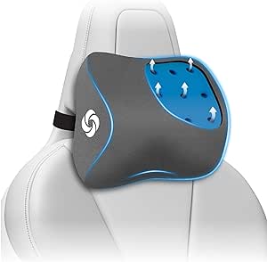 SAMSONITE, Infused-Gel Car Neck Pillow with Airflow Memory Foam, Headrest Support Cushion for Driving, Universal - Fits Any Vehicle, Including SUVs and Trucks, Washable Cover, Large Size, Gray