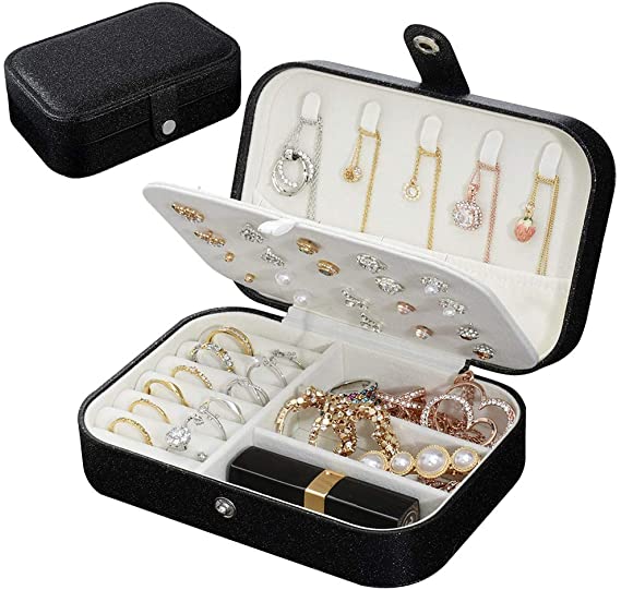 Jewelry Box, Travel Jewelry Organizer Cases with Doubel Layer for Women’s Necklace Earrings Rings and Travel Accessories(Black)