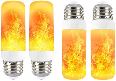 4 Pack LED Fire Flicker Flame Effect Mini Light Bulb with Gravity Sensor, E26 Base 4 Lighting Modes Simulated Emulation/General/Breathing/Gravity Sensing, for Indoor Outdoor Home Bar Party Decorations