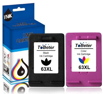 ToBeter® Remanufactured Ink Cartridge Replacement for HP 63XL F6U64AN F6U63AN for DeskJet 1110 1112 2130 3630 3632 ENVY 4520 OfficeJet 3830 4650 (1 Black, 1 Color) (Show Accurate Ink Levels)