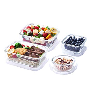 EASYLOCK 4PACK Glass Food Storage Containers with Lids,Meal Prep Container Set for Kitchen,Airtight, BPA Free,Lunch Box,Microwave, Oven, Freezer, Dishwasher Safe