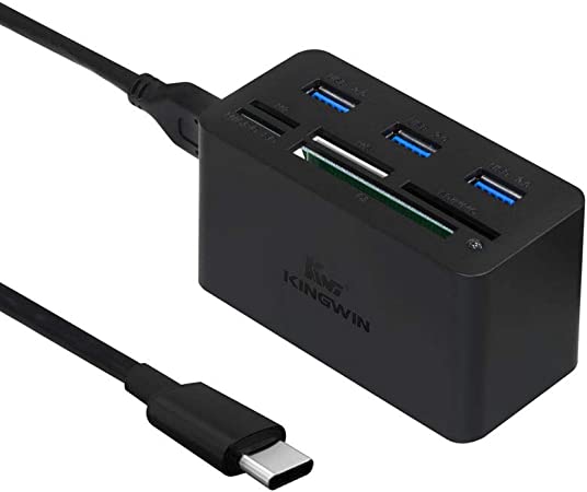 Kingwin USB C Hub Adapter w/Card Reader Write & USB 3.0 HUB - Thunderbolt 3 Supports High Speed SD MS Micro M2 CF for MacBook, Laptop, Desktop Type-c