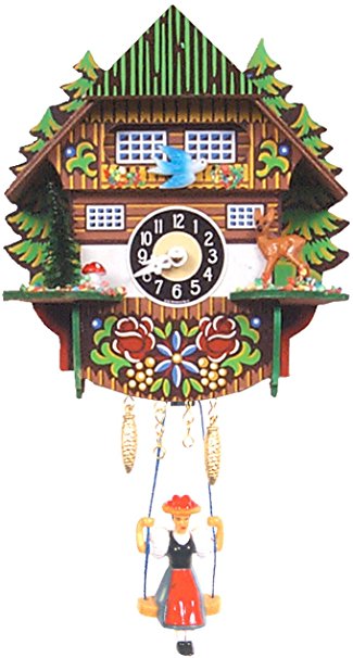 Mountain Chalet Clock with Swinging Girl and Chimes or Cuckoo Options
