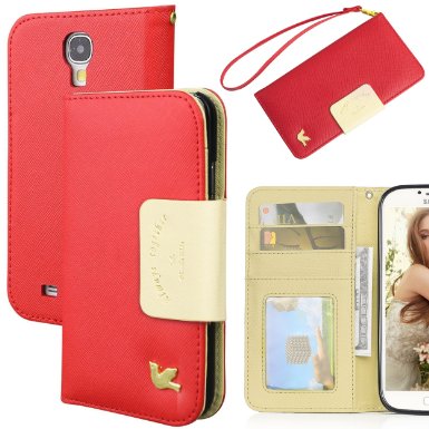 Galaxy S4 case,By HiLDA,Wallet Case for Samsung Galaxy S4/i9500,Premium PU Leather Case,Credit Card Holder,Flip Cover Case[Red]