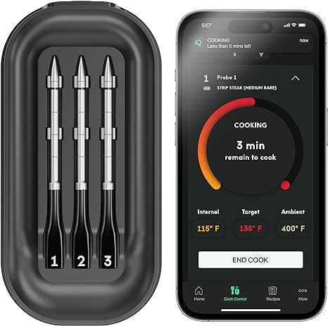 CHEF iQ Smart Wireless Meat Thermometer with 3 Ultra-Thin Probes, Unlimited Range Bluetooth Meat Thermometer, Digital Food Thermometer for Remote Monitoring of BBQ Grill, Oven