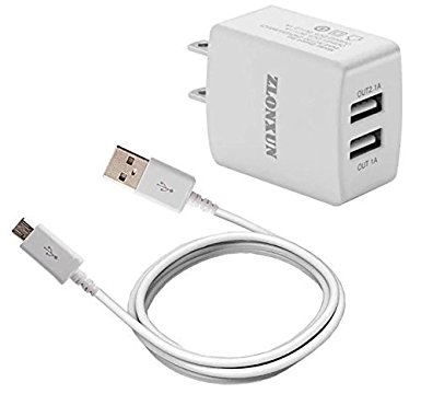 Travel charger:2 Port USB Wall Charger 3.1 Amp And Micro-USB Cable for Samsung Galaxy S7 Edge S4 S6 edge S3, samsung Galaxy Note 4 Edge, Note 5, LG G3 G8, HTC One M8,more(White)