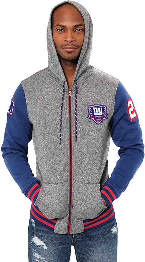 Ultra Game NFL Men's Full Zip Fleece Hoodie Letterman Varsity Jacket
