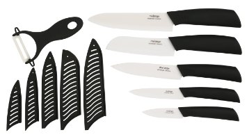Melange 11-Piece Black Handle and White Blade Ceramic Knife Set