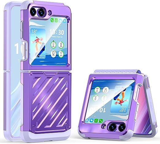 Compatbile with Z Flip 5 Case with Hinge Protection,Samsung Flip 5 Heavy Duty Shockproof Full Body Protective Plating Phone Case Cover for Galaxy Z Flip 5 5G(2023)-Purple