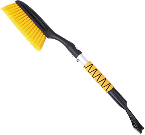SUPERJARE Snow Brush with Integrated Ice Scraper, Lightweight Snow Broom with Foam Grip Suitable for Small Car, Yellow & Black