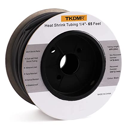 TKDMR 1/4" Heat Shrink Tubing - 65 Ft - 3:1 Ratio,Marine Grade Heat Shrink,Adhesive Lined,Insulation Seal,Against Moisture Corrosion,Flame Retardant.Black