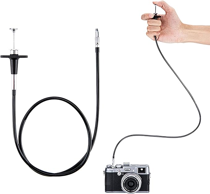 JJC TCR-70BK Black 70cm Threaded Cable Release, Mechanical Shutter Release Cable, Mechanical Cable Release with Bulb-Lock Design for Long exposures