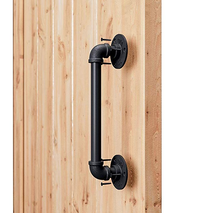 SMARTSTANDARD 12” Pipe Barn Door Handle Black Rustic Industrial Style Handle Bar Pull for Gate Cabinet Shed Door