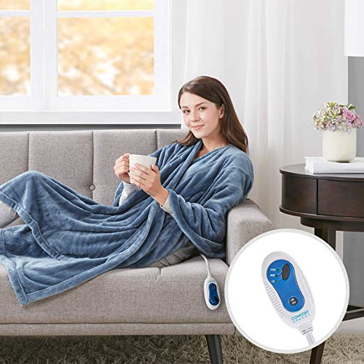 Comfort Spaces Electric Heated Throw Blanket - Super Soft Luxury MicroPlush Home Reversible Wrap - 3 Heat Setting with Auto Shut Off - Dark Blue