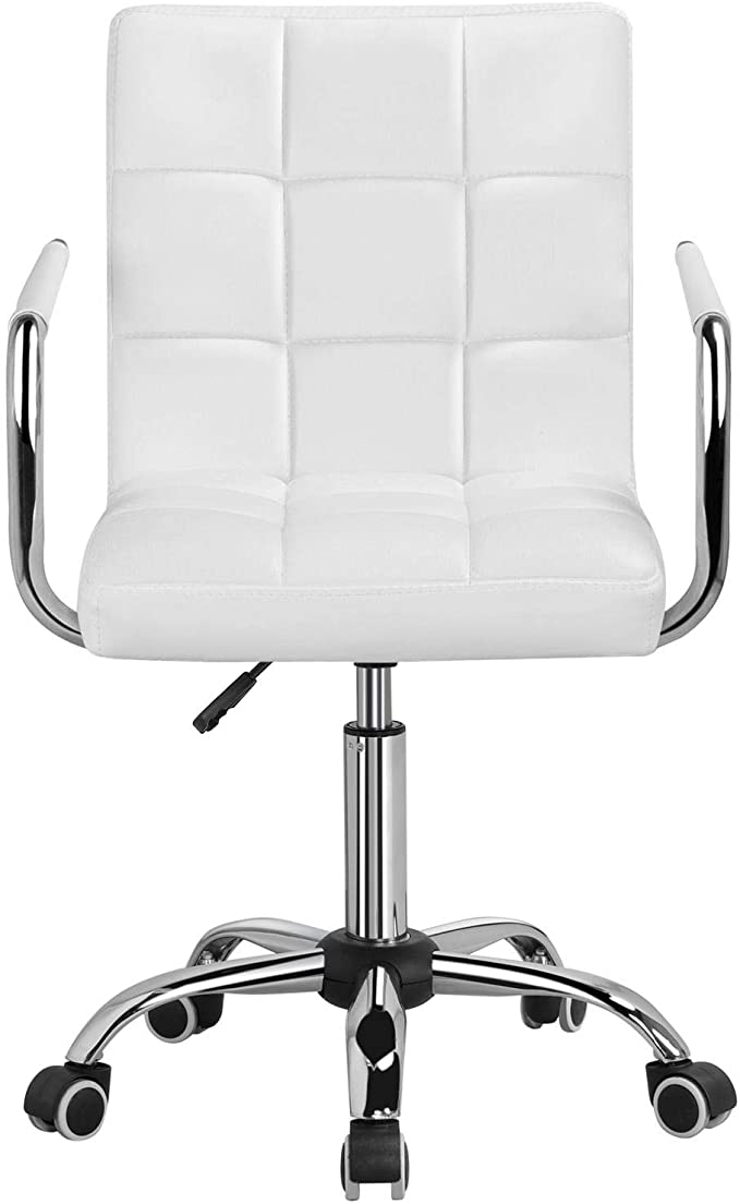 Yaheetech White Office Chair Adjustable Faux Leather Swivel Computer Desk Chair PU Leather Home Office Armchair