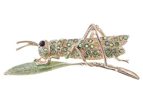 Alilang Synthetic Peridot Green Rhinestone Crystal Insect Grasshopper Locust Leaf Big Pin Brooch