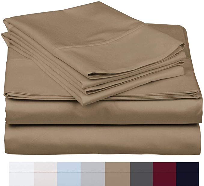 The Bishop Cotton 100% Egyptian Cotton 800 Thread Count 4 PC Solid Pattern Bed Sheet Set Italian Finish True Luxury Hotel Collection Fits Up to 16 Inches Deep Pocket (Full, Taupe).