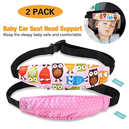 2 Packs Toddler Car Seat Neck Relief and Head Support, Pillow Support Head Band Easy Installation On Most Convertible Seats and Safety to Babies and Kids(Pink）