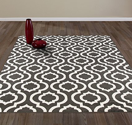 Diagona Designs Contemporary Geometric Moroccan Trellis Design 7' X 10' Area Rug, 79" W x 111" L, Charcoal Gray/Ivory (JAS2039)