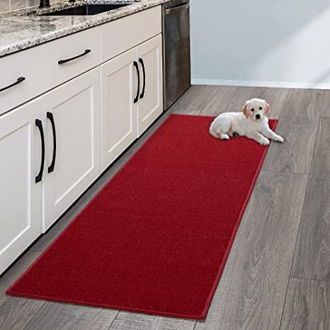 Sweet Home Stores SH Collection Solid Rubberback Indoor Runner Rug, 20" x 59", Red