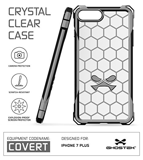 iPhone 7 Plus Case, Ghostek Covert Series for Apple iPhone 7 Plus Premium Hybrid Impact Protective Armor Case Cover | Clear TPU | Explosion-Proof Screen Protector | Ultra Fit | Spring Corners (Gray)