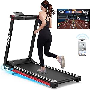 3.5 HP Superun Treadmill, 350LBS Capacity Treadmills for Home Small with Incline, 10 MPH Folding Treadmill, with LED Display, Adjustable Slope, Saving Space