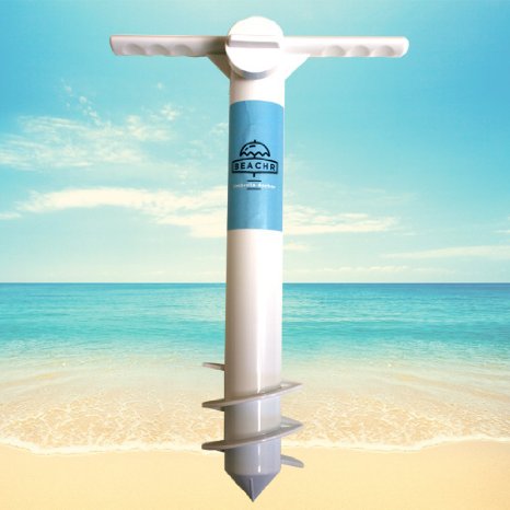 Beachr Beach Umbrella Sand Anchor Stand | Rust Free Plastic No Metal | Universal Sandgrabber Spike Auger Holder | Large Base Fit Tommy Bahama Pole Sizes | Sturdy Screw Digger Accessory for Strong Wind