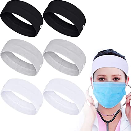 6 Pieces Button Headband Holder Soft Headwrap Ear Protection Band for Nurse Doctor Healthcare Workers Relieving Long-time Wearing Pressure
